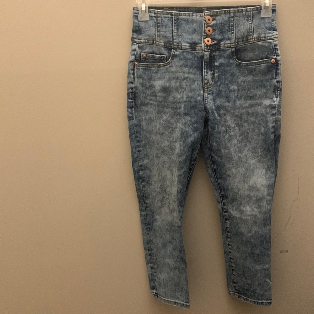 Multicolored jeans high wasted  , crop length